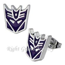 Fábrica precios Hasbro Transformers Decepticons Logo Stud pendientes 316L acero inoxidable